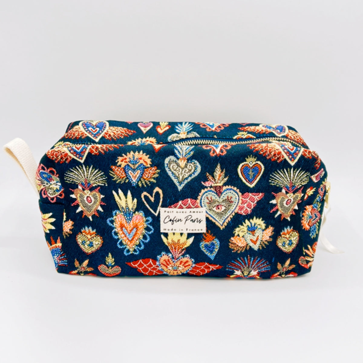 Cofin Paris Colorful Flaming Hearts White Toiletry Bag | Boom & Mellow