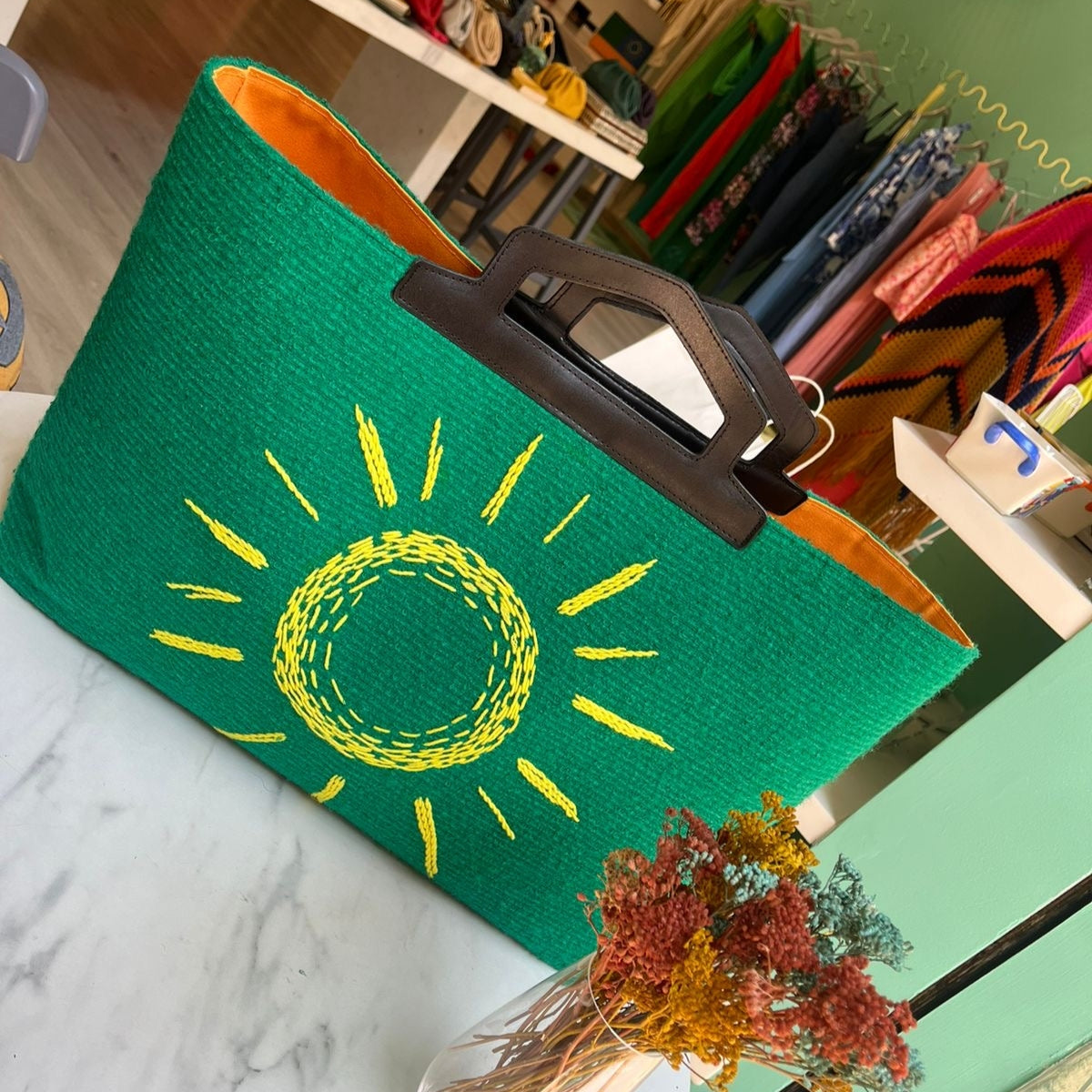 Joumana Dagher Sun and Palm Tree Tote Bag | Boom & Mellow