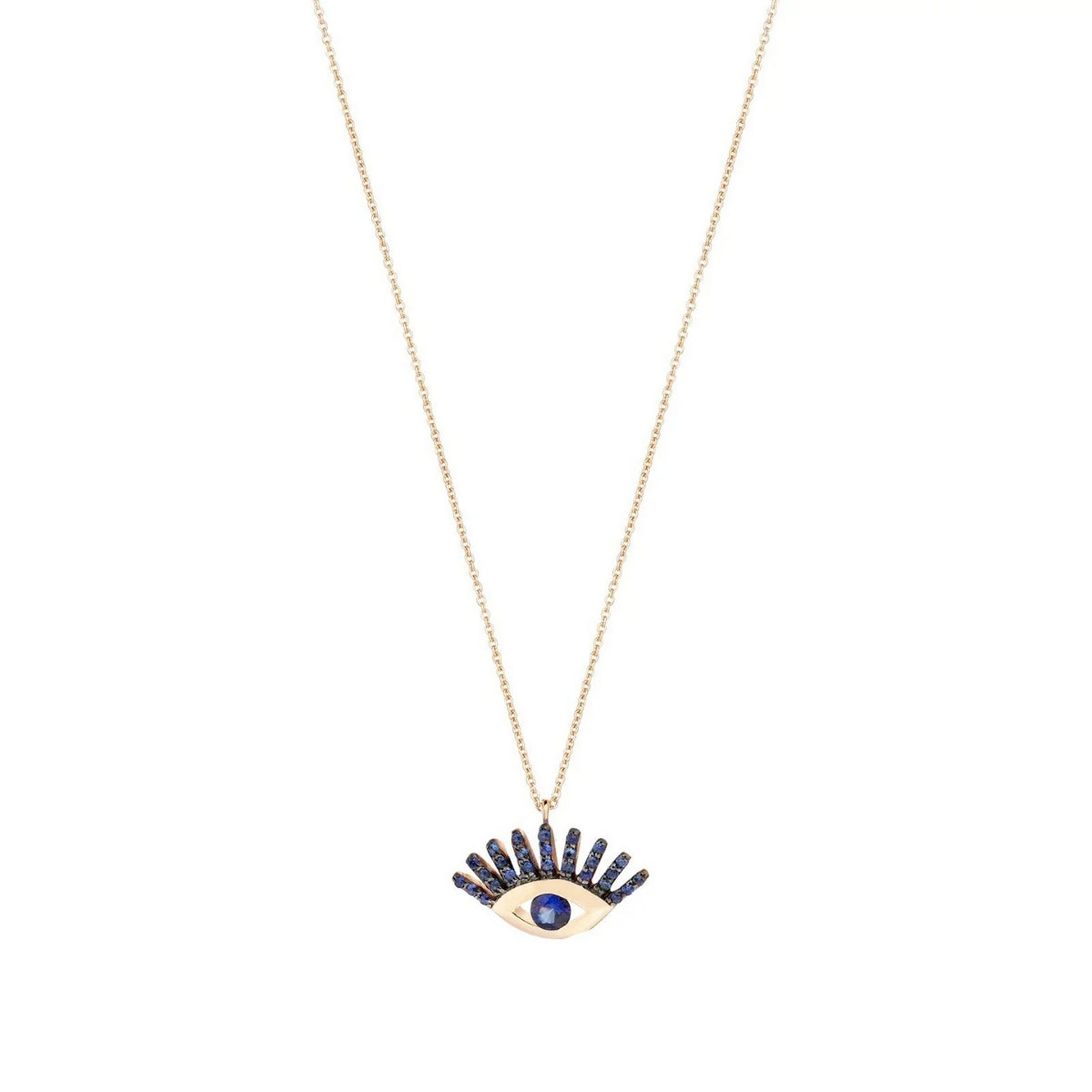 Buy Kismet by Milka 14k Roslow Gold Maxi Pave Sapphire Evil Eye Necklace Online for Women | Free 3-Hour Delivery in Dubai | Boom & Mellow UAE