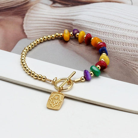 Buy You & Eye Half Multicolor Stones and Gold Beads Bracelet Online for Women | Free 3-Hour Delivery in Dubai | Boom & Mellow UAE