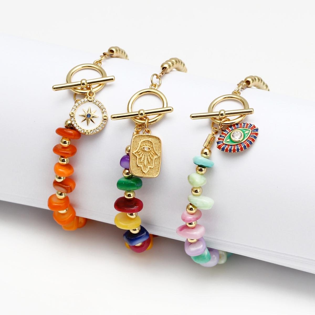 Buy You & Eye Half Multicolor Stones and Gold Beads Bracelet Online for Women | Free 3-Hour Delivery in Dubai | Boom & Mellow UAE