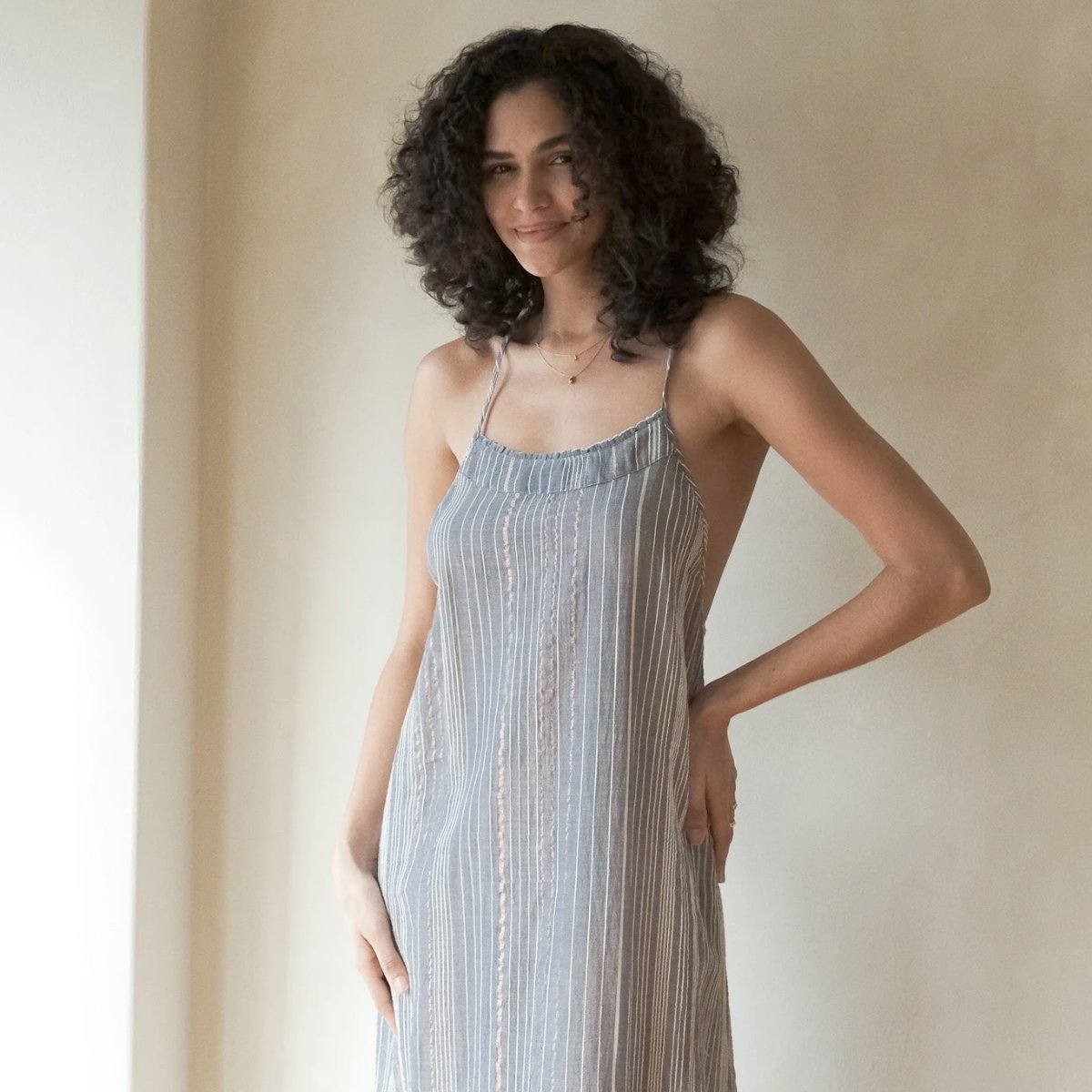 The Handloom Canggu Maxi Dress Navy with Stripes | Boom & Mellow