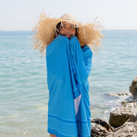 BU Towels Blue Shemagh Bamboo Beach Towel | Boom & Mellow
