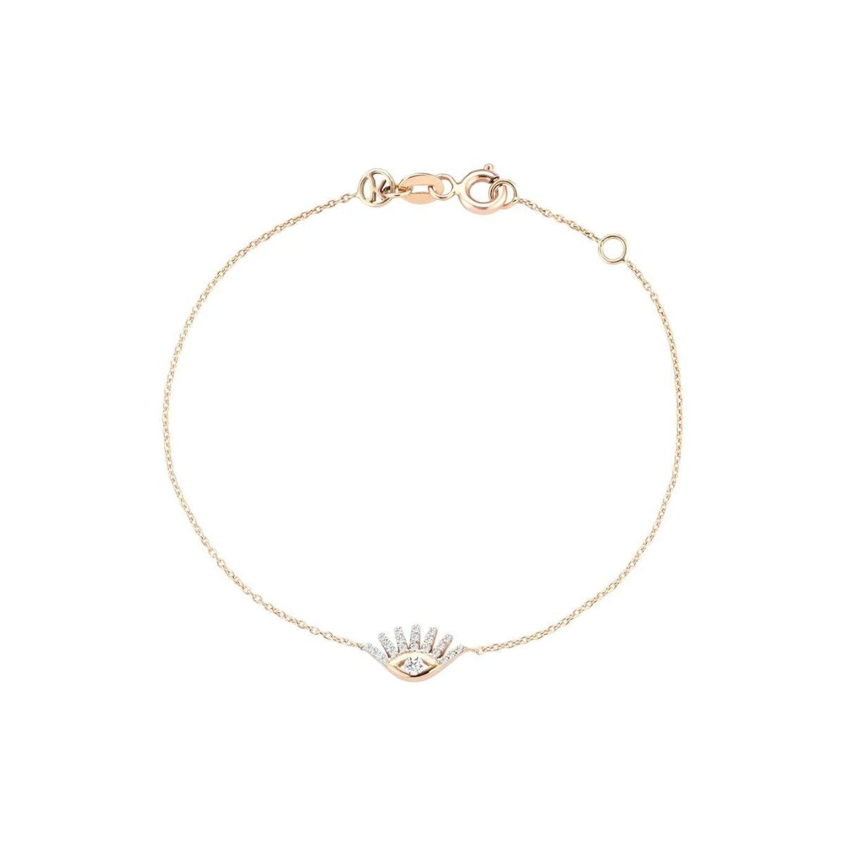 Buy Kismet by Milka 14k Roslow Gold Pave Evil Eye Slim Chain Bracelet with White Diamonds Online for Women | Free 3-Hour Delivery in Dubai | Boom & Mellow UAE