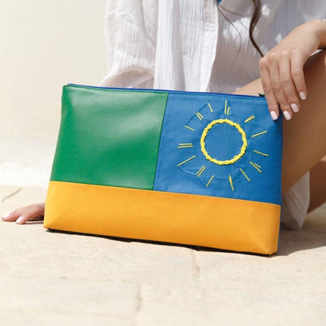 Joumana Dagher Sun and Palm Tree Clutch Bag | Boom & Mellow