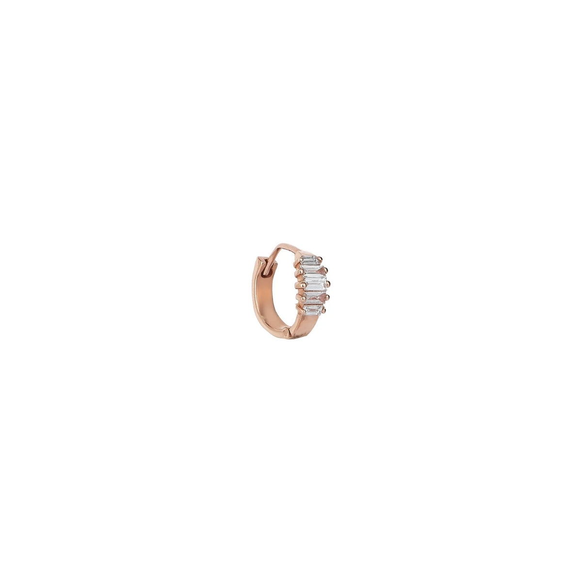 Buy Kismet by Milka 14k Roslow Gold Mini Baguette Huggie Hoop Earring Online for Women | Free 3-Hour Delivery in Dubai | Boom & Mellow UAE