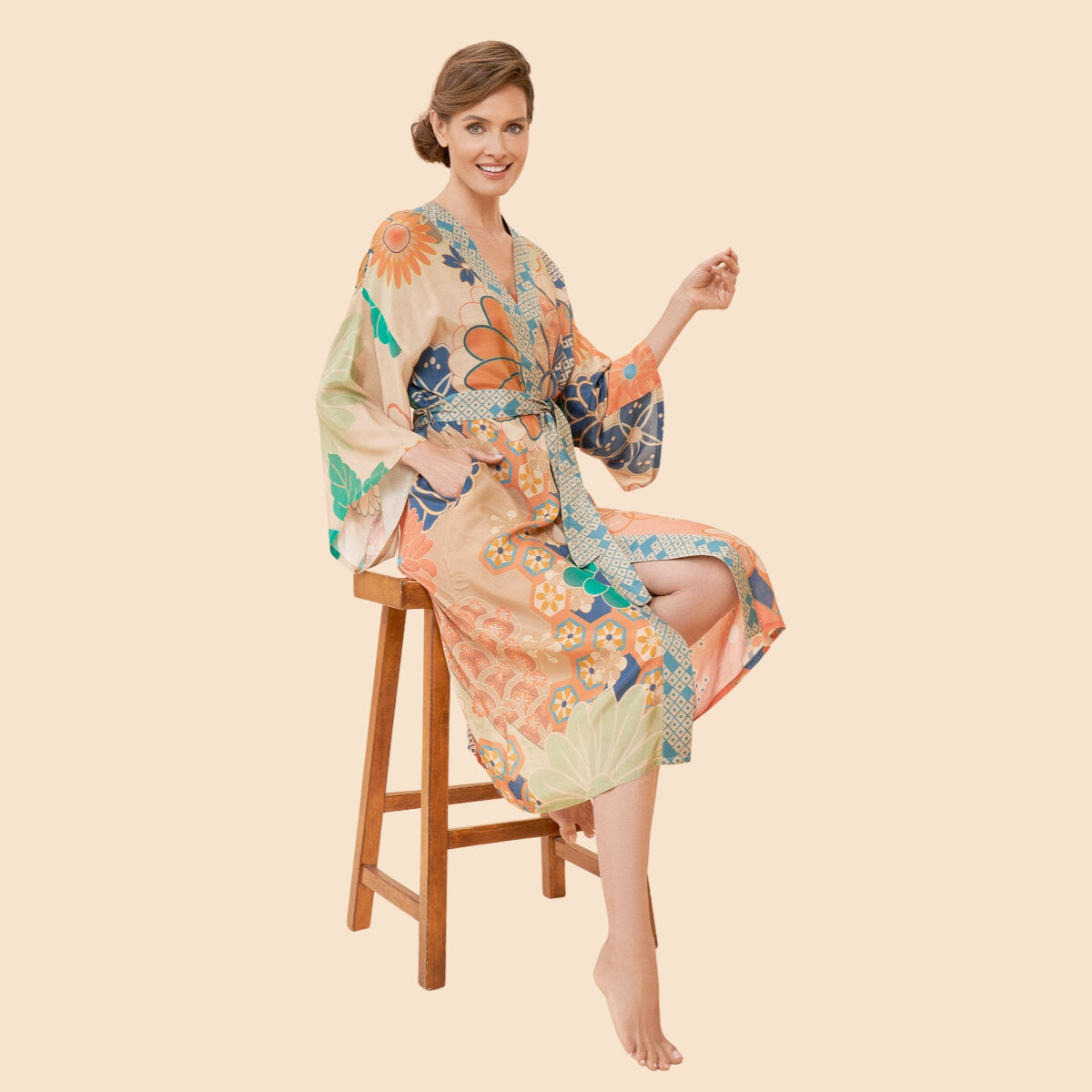 Buy Powder Design 70s Kaleidoscope Floral Kimono Gown Online for Women | Free 3-Hour Delivery in Dubai | Boom & Mellow UAE