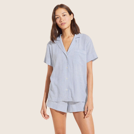 Buy Eberjey Wedgewood Blue and White Nautico Shortie Pyjama Set Online for Women | Free 3-Hour Delivery in Dubai | Boom & Mellow UAE