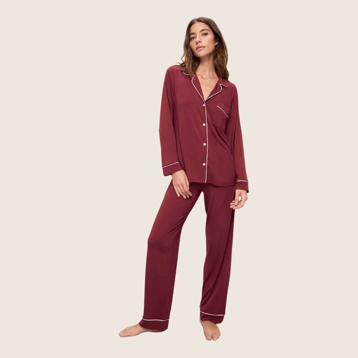 Buy Eberjey Cabernet and Ivory Gisele Long Pyjama Set Online for Women | Free 3-Hour Delivery in Dubai | Boom & Mellow UAE