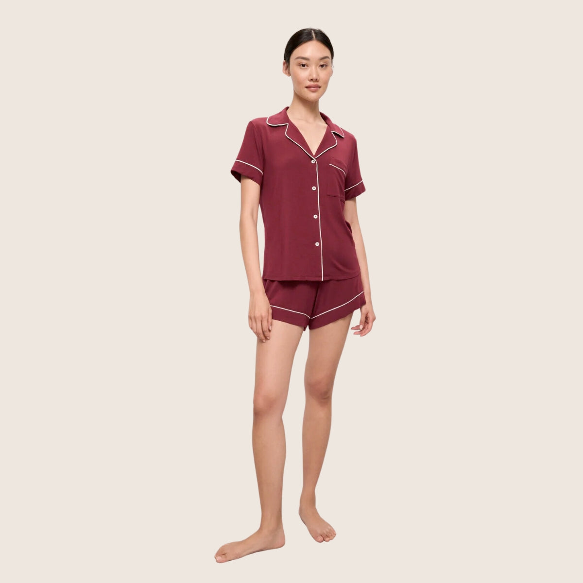 Buy Eberjey Cabernet and Ivory Gisele Relaxed Short Pyjama Set Online for Women | Free 3-Hour Delivery in Dubai | Boom & Mellow UAE