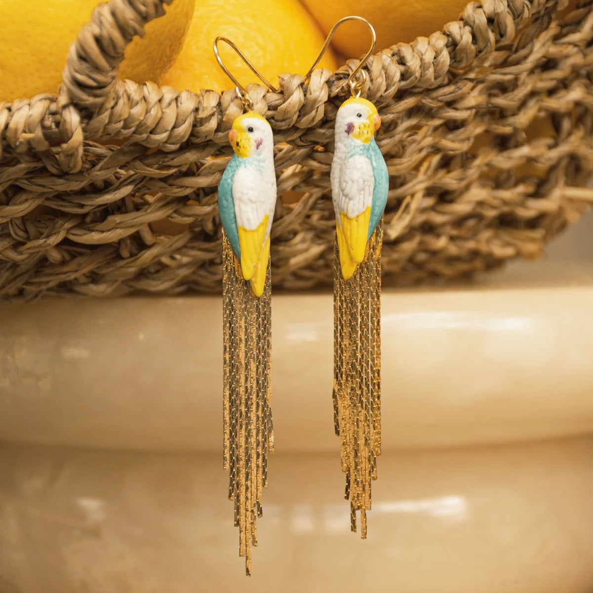 Buy Nach Bijoux Blue Budgerigar Birds with Fringes Earrings Online for Women | Free 3-Hour Delivery in Dubai | Boom & Mellow UAE