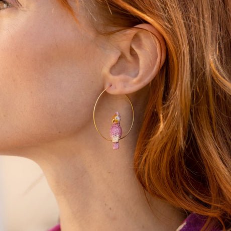 Buy Nach Bijoux Pink Cockatoo Hoop Earrings Online for Women | Free 3-Hour Delivery in Dubai | Boom & Mellow UAE