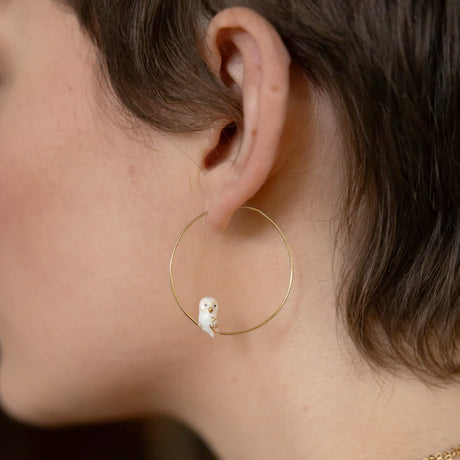 Buy Nach Bijoux White Owl Small Hoop Earrings Online for Women | Free 3-Hour Delivery in Dubai | Boom & Mellow UAE