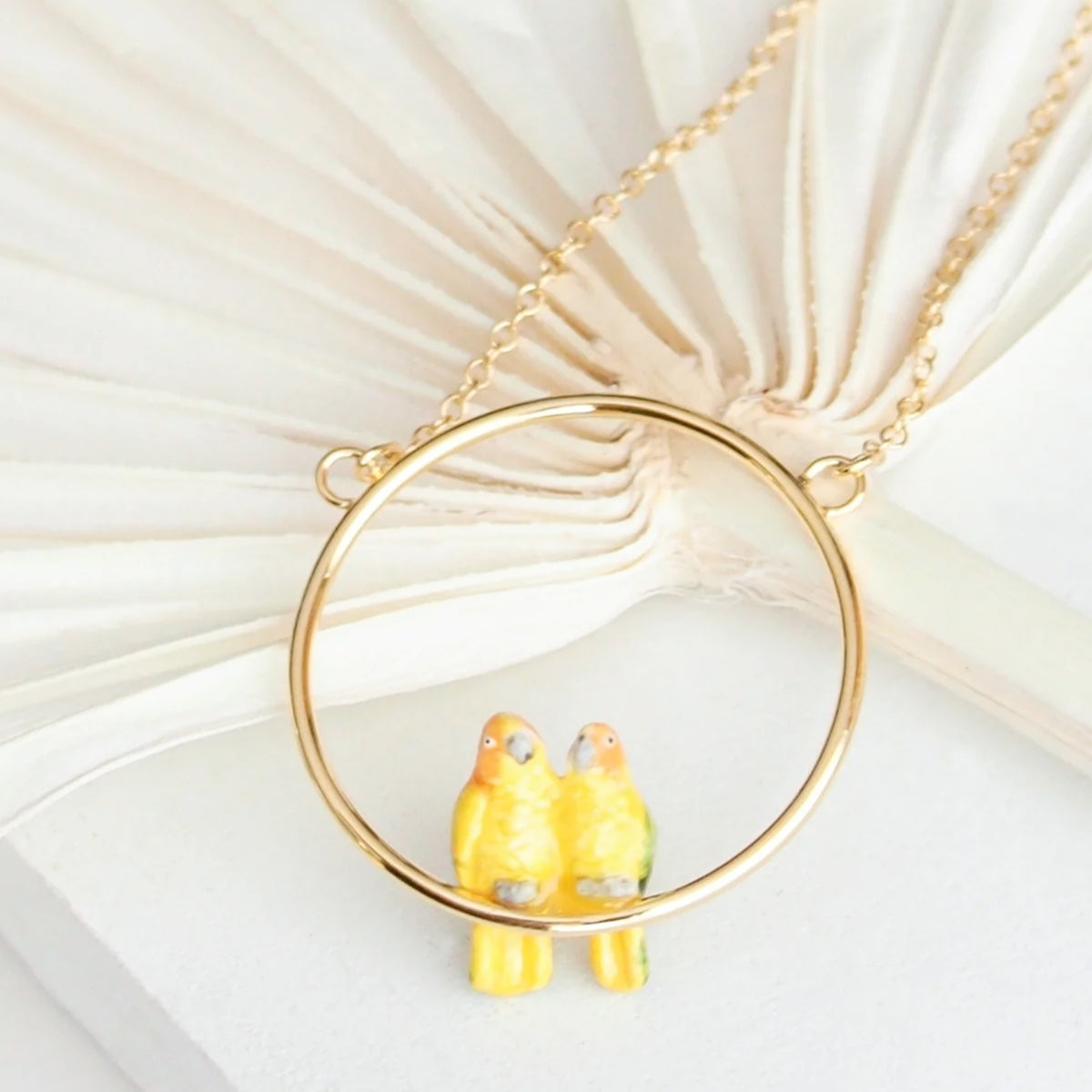 Buy Nach Bijoux Yellow Parrots Couple Mini Round Necklace Online for Women | Free 3-Hour Delivery in Dubai | Boom & Mellow UAE