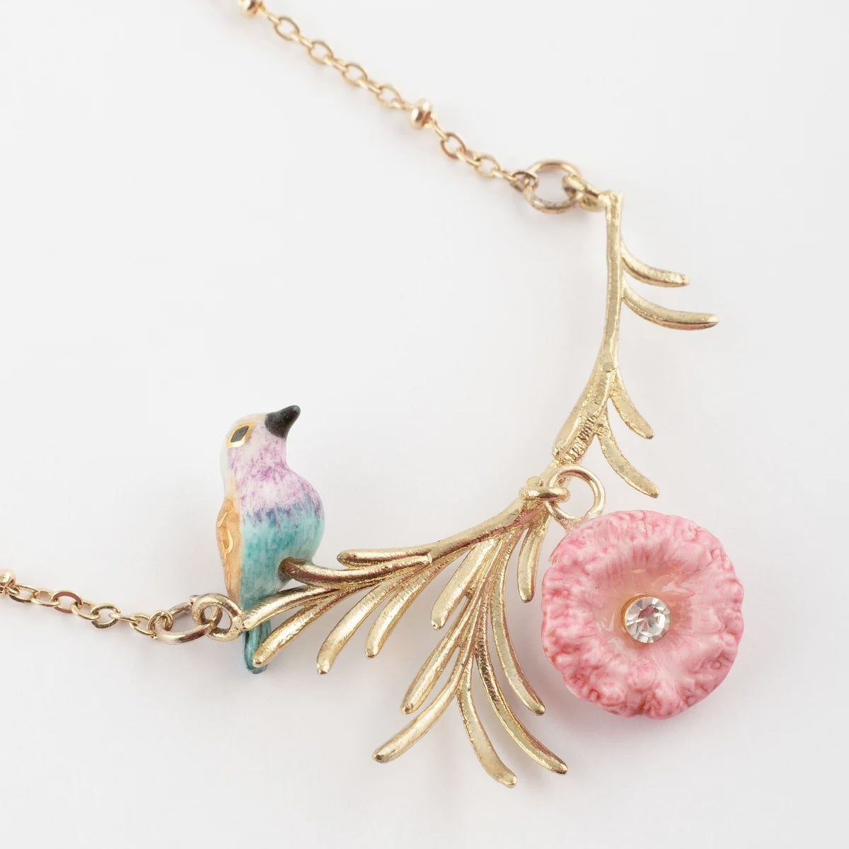 Buy Nach Bijoux Pink and Blue Bird On Branch Necklace Online for Women | Free 3-Hour Delivery in Dubai | Boom & Mellow UAE