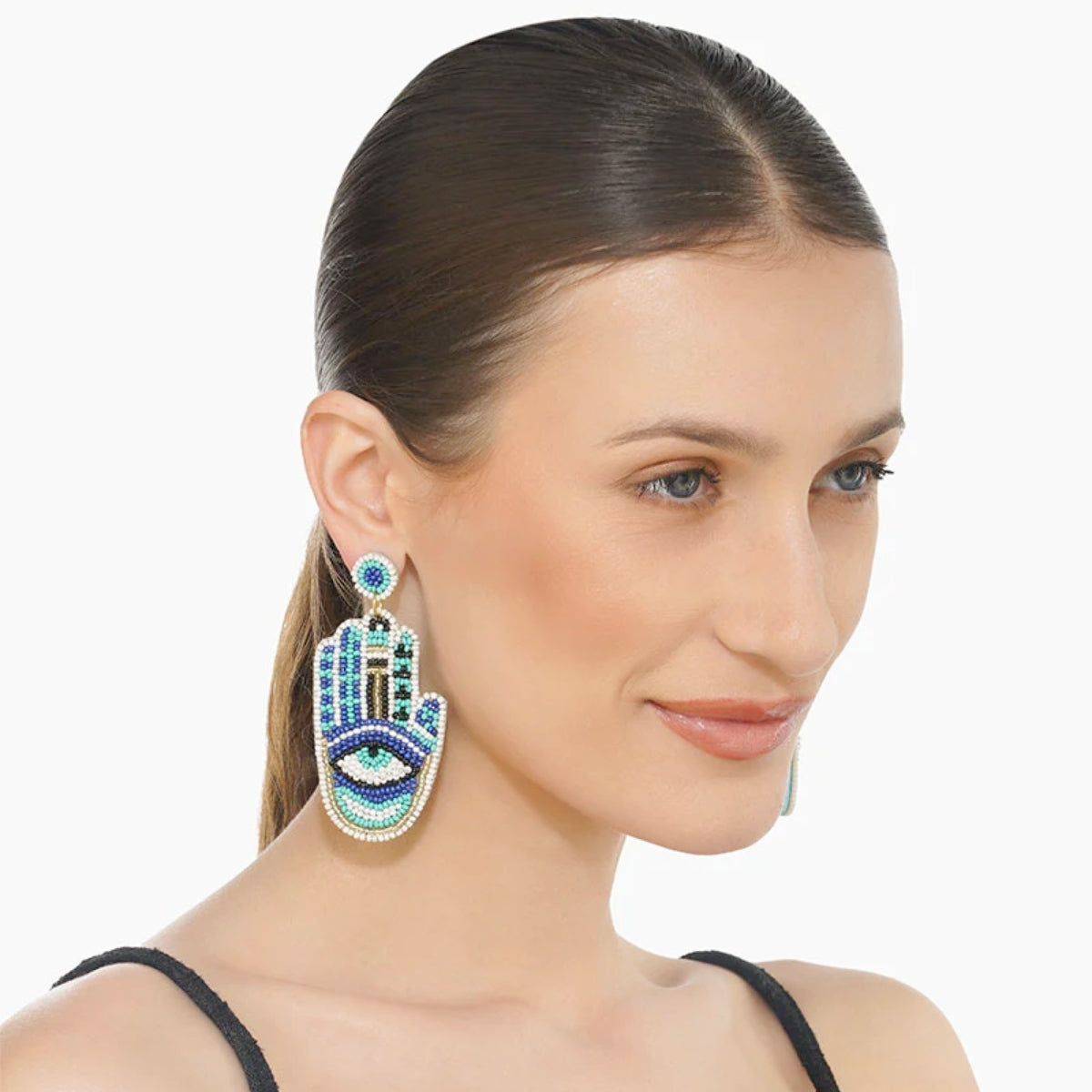 Buy America & Beyond Hamsa Evil Eye Beaded Earrings Online for Women | Free 3-Hour Delivery in Dubai | Boom & Mellow UAE