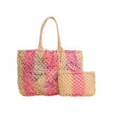 Buy America & Beyond Pink 3 Stripe Macreme Jute Tote Bag with Zip Clutch Online for Women | Free 3-Hour Delivery in Dubai | Boom & Mellow UAE