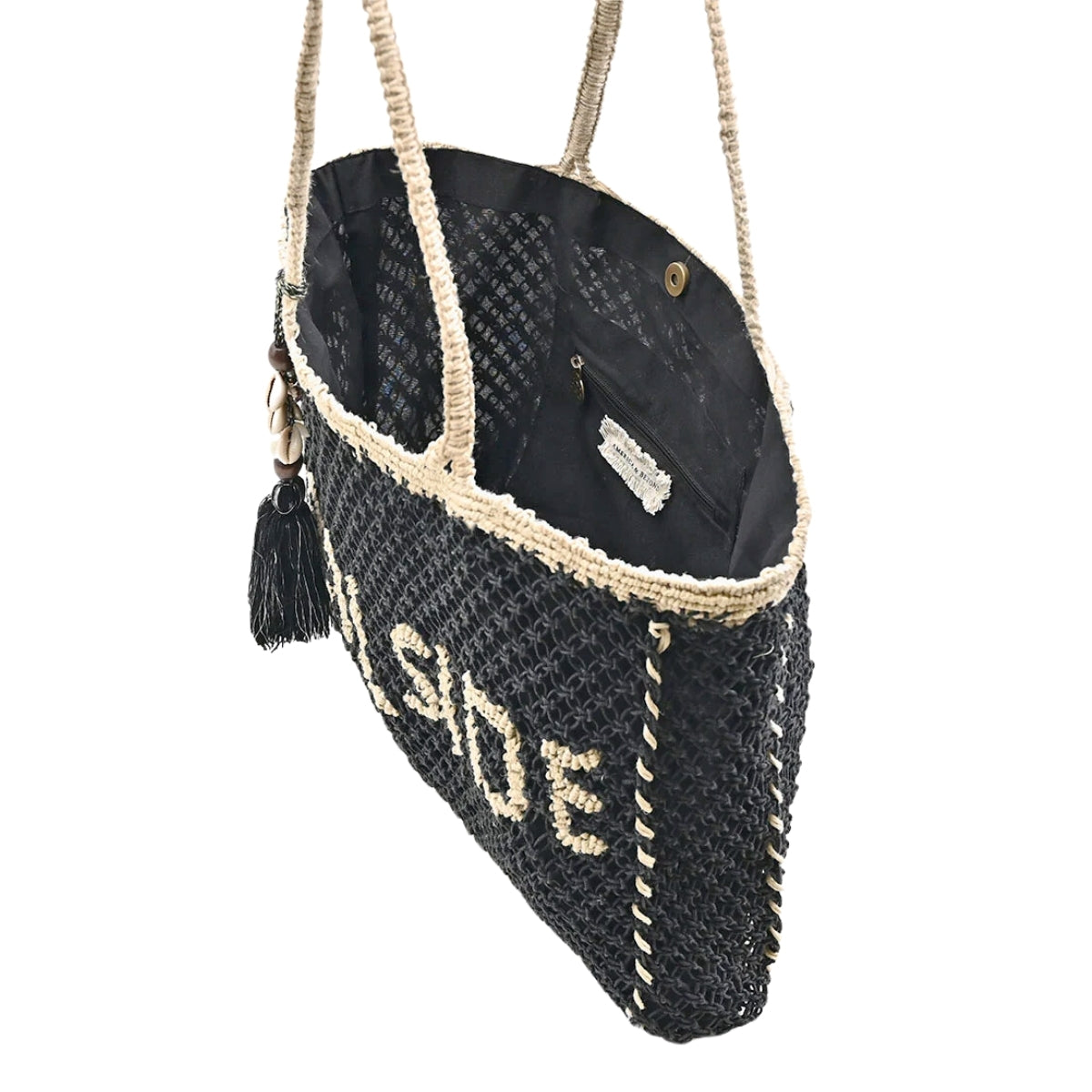 Buy America & Beyond Black Poolside Jute Macrame Tote Bag Online for Women | Free 3-Hour Delivery in Dubai | Boom & Mellow UAE