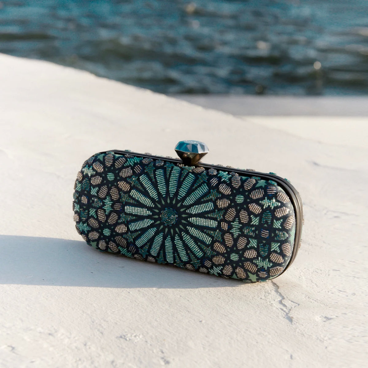 Buy Sarah's Bag Morrocan Aqua Box Clutch for Women | Free 3-Hour Delivery in Dubai | Boom & Mellow UAE