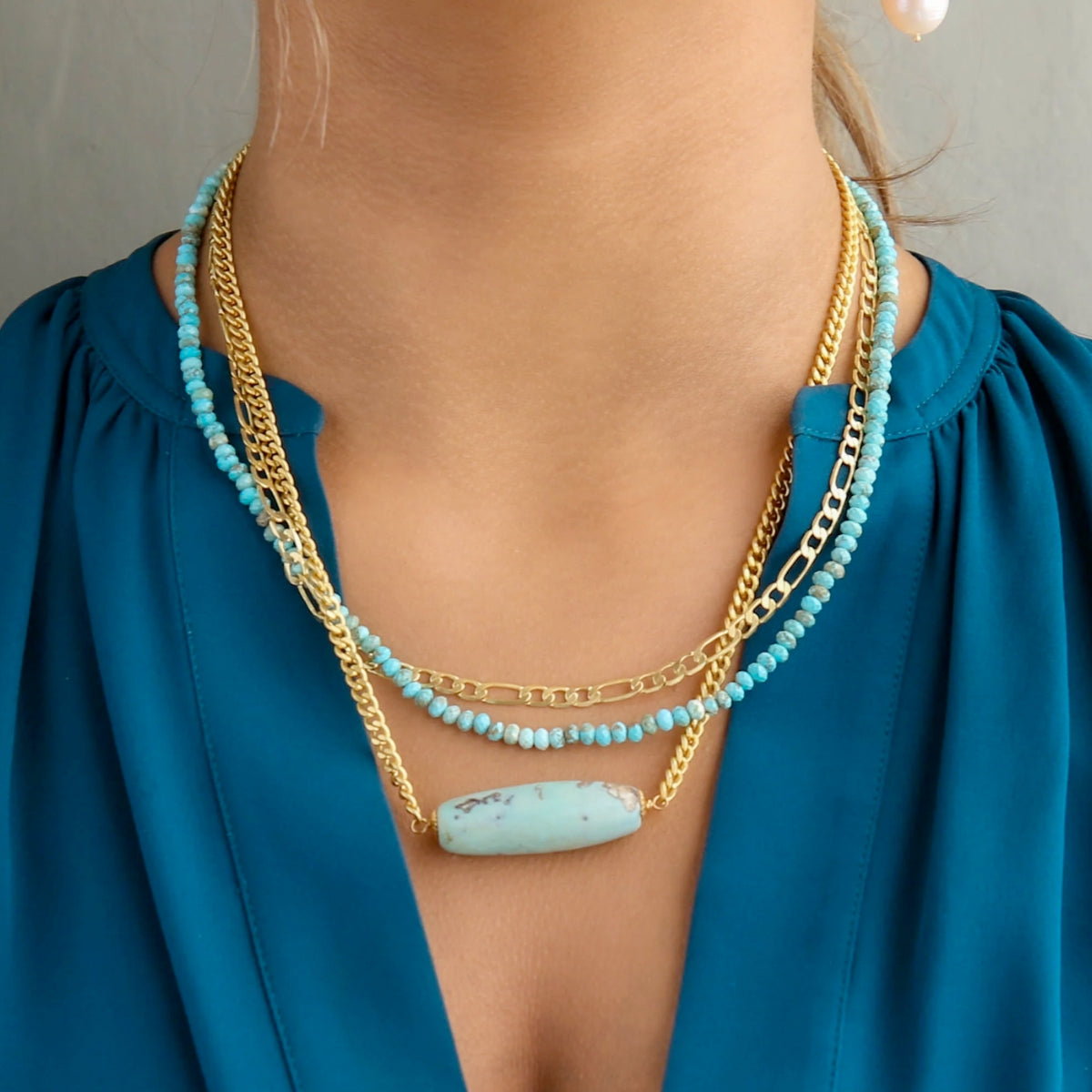 Buy Catherine Page Jewelry Turquoise Palladio Triple Strand Necklace Online for Women | Free 3-Hour Delivery in Dubai | Boom & Mellow UAE