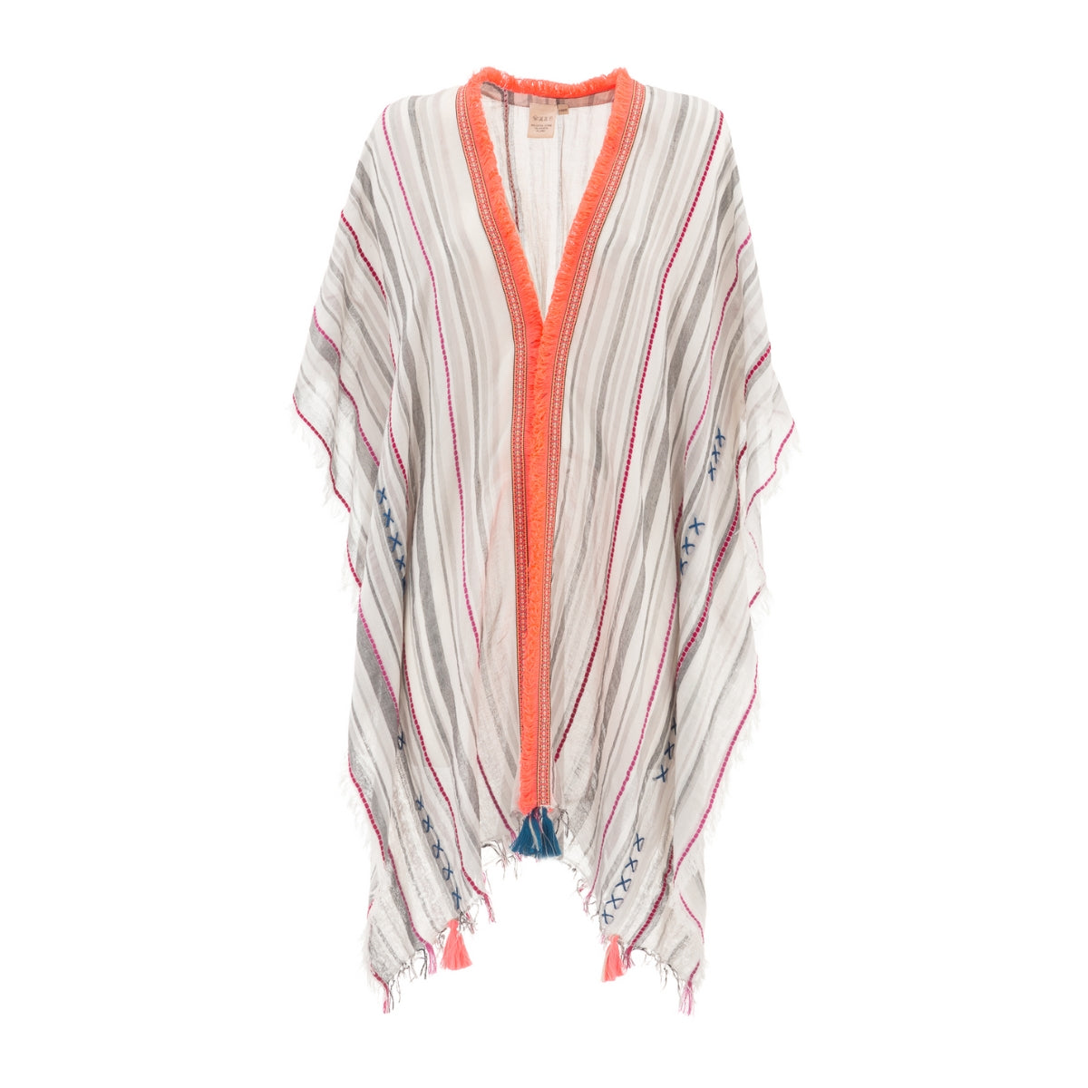 Buy Alex.Max Grey Striped Kaftan with Orange Fringe Online for Women | Free 3-Hour Delivery in Dubai | Boom & Mellow UAE