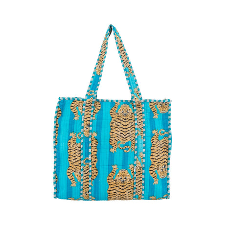 Buy Alex.Max Bengal Tiger Print Turquoise Quilted Tote Bag Online for Women | Free 3-Hour Delivery in Dubai | Boom & Mellow UAE