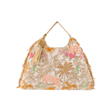 Buy Alex.Max Brown Tropical Embroidered Bag with Pom-Pom Online for Women | Free 3-Hour Delivery in Dubai | Boom & Mellow UAE