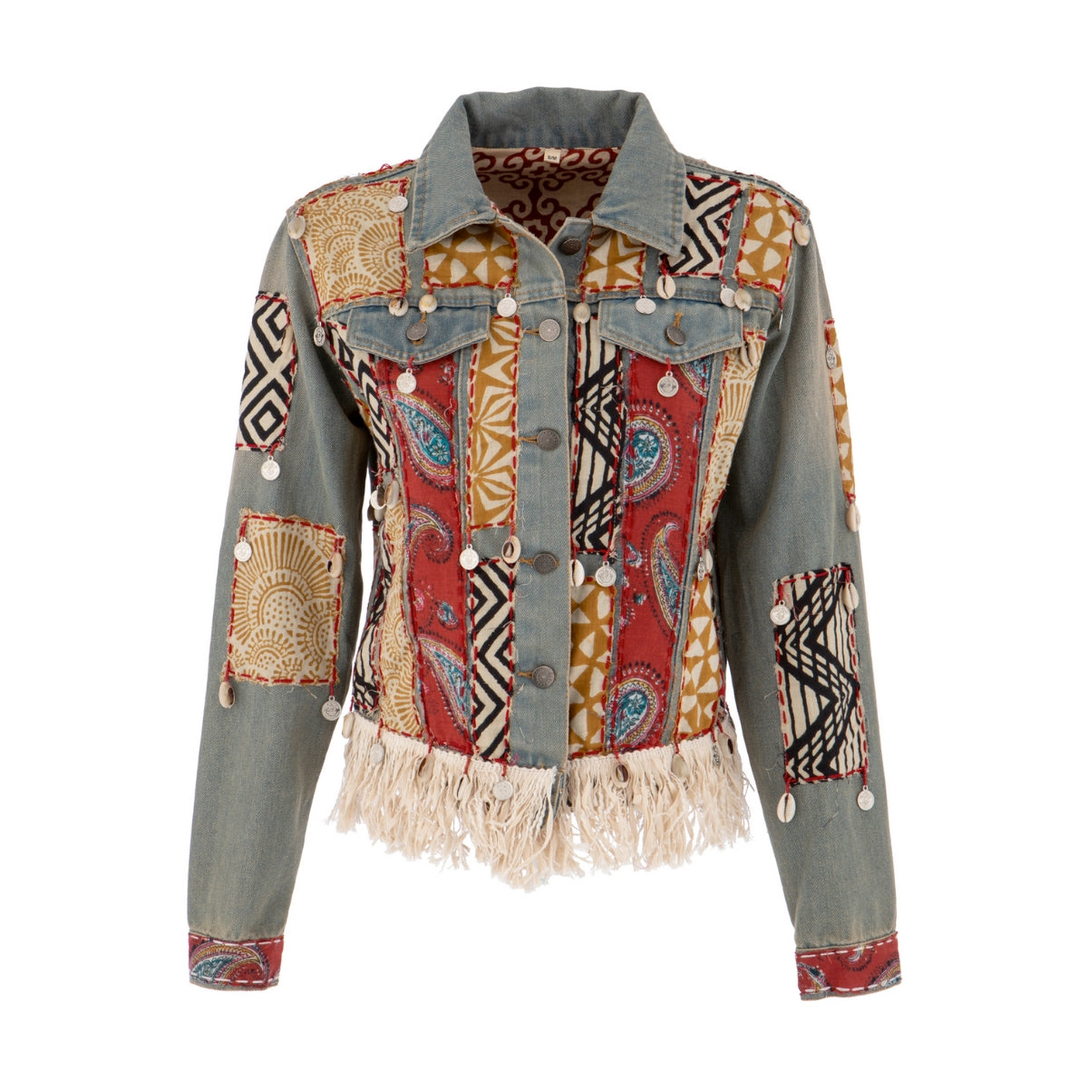 Buy Alex.Max Boho Patchwork Fringe Denim Jacket Online for Women | Free 3-Hour Delivery in Dubai | Boom & Mellow UAE