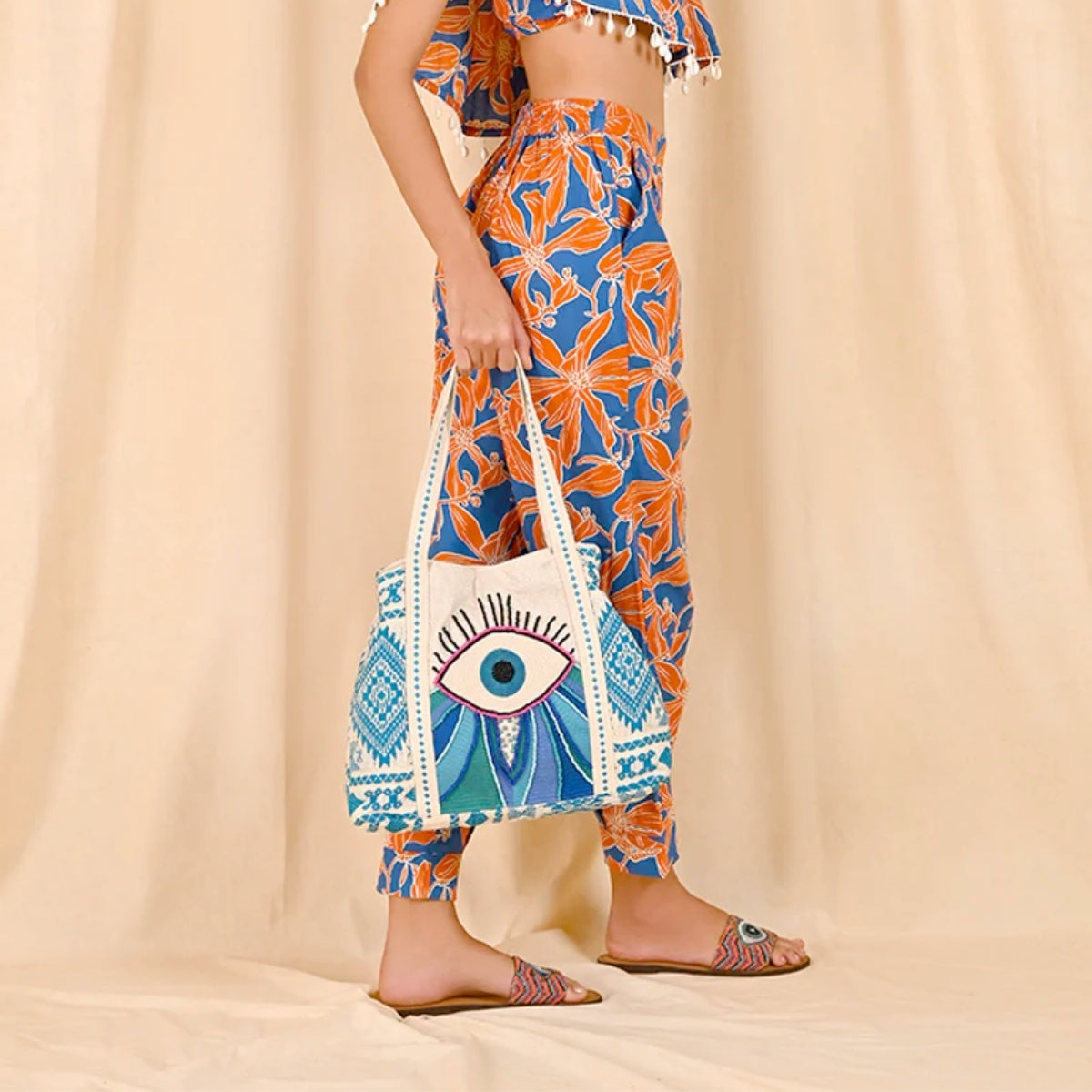 Buy America & Beyond Wanderlust Evil Eye Tote Bag Online for Women | Free 3-Hour Delivery in Dubai | Boom & Mellow UAE