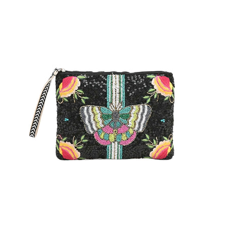 Buy America & Beyond Midnight Butterfly Embellished Top Zip Clutch Online for Women | Free 3-Hour Delivery in Dubai | Boom & Mellow UAE