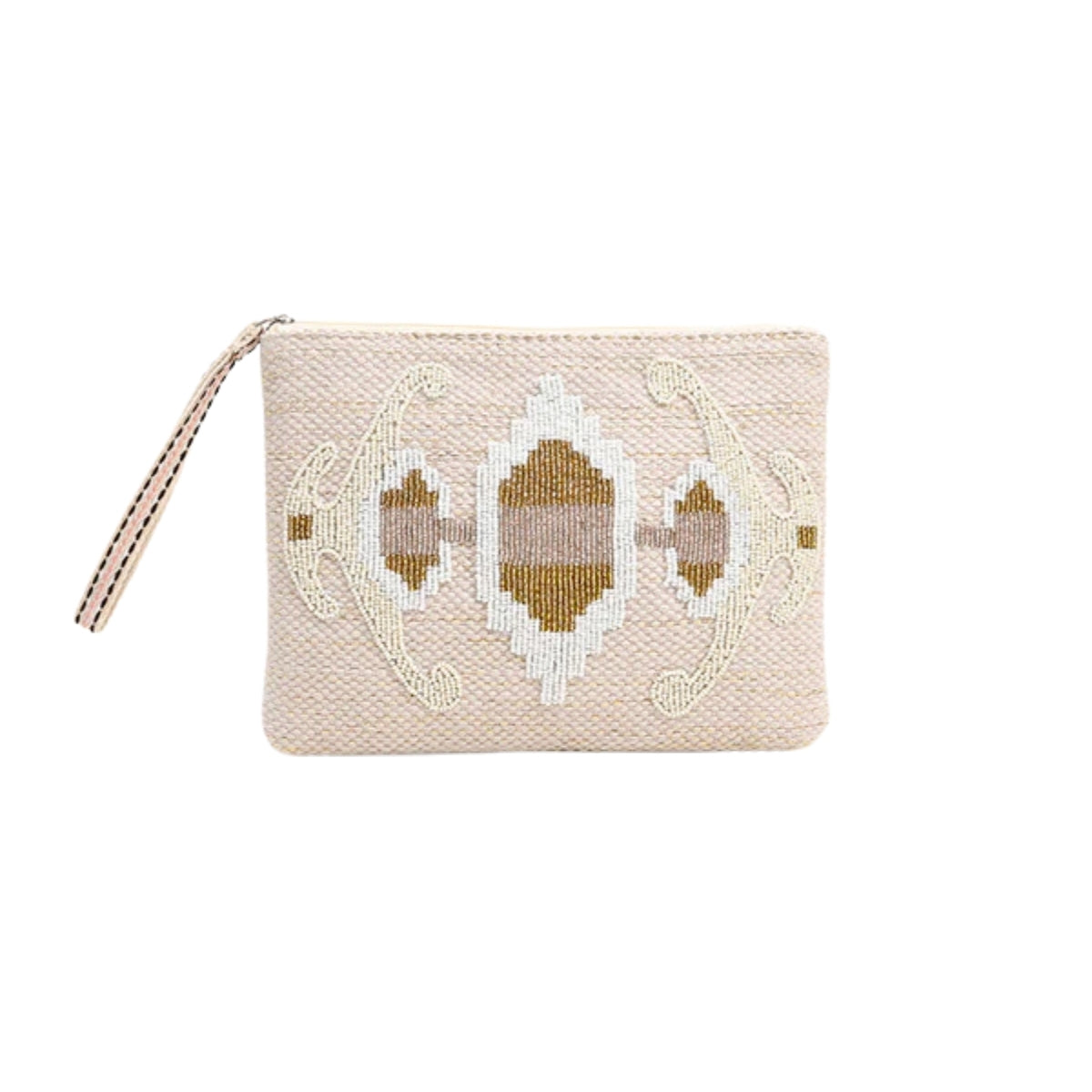 Buy America & Beyond Natural Embellished Top Zip Clutch Online for Women | Free 3-Hour Delivery in Dubai | Boom & Mellow UAE