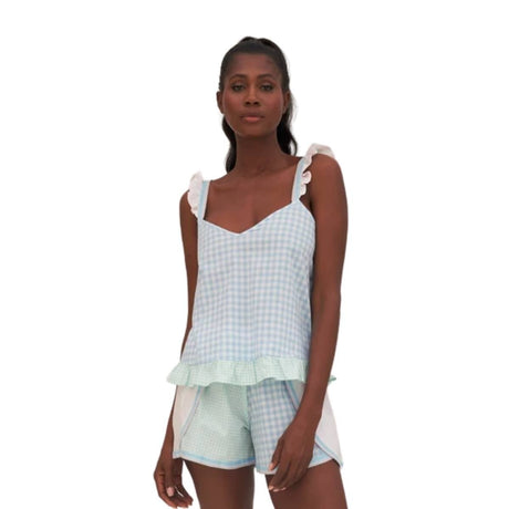 Buy Pitusa Light Blue Checkered Pattern Ruffle Set Online for Women | Free 3-Hour Delivery in Dubai | Boom & Mellow UAE